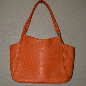 Lisa Barfield Orange Ostrich Shoulder Tote Handbag